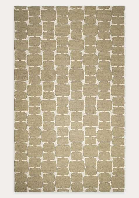 100% Wool Handmade Olive Tan Rug | Mid Century Modern Geometric Carpet With Cotton Backing For Living Room
