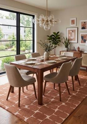 Saffron Rugs Hand Tufted Terracotta Geometric Mid-Century Modern Rectangular Wool Area Rug
