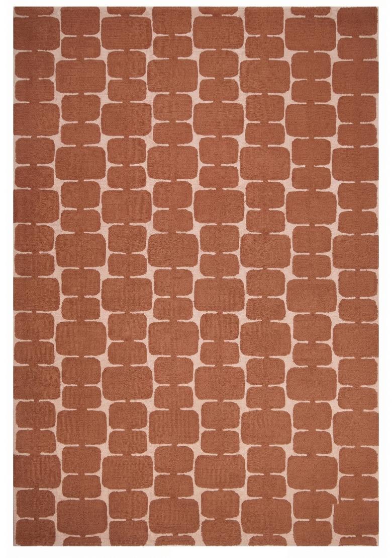 Saffron Rugs Hand Tufted Terracotta Geometric Mid-Century Modern Rectangular Wool Area Rug - Indya