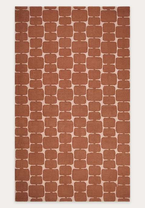 100% Wool Handmade Terracotta Rug | Mid Century Modern Geometric Carpet With Cotton Backing For Living Room