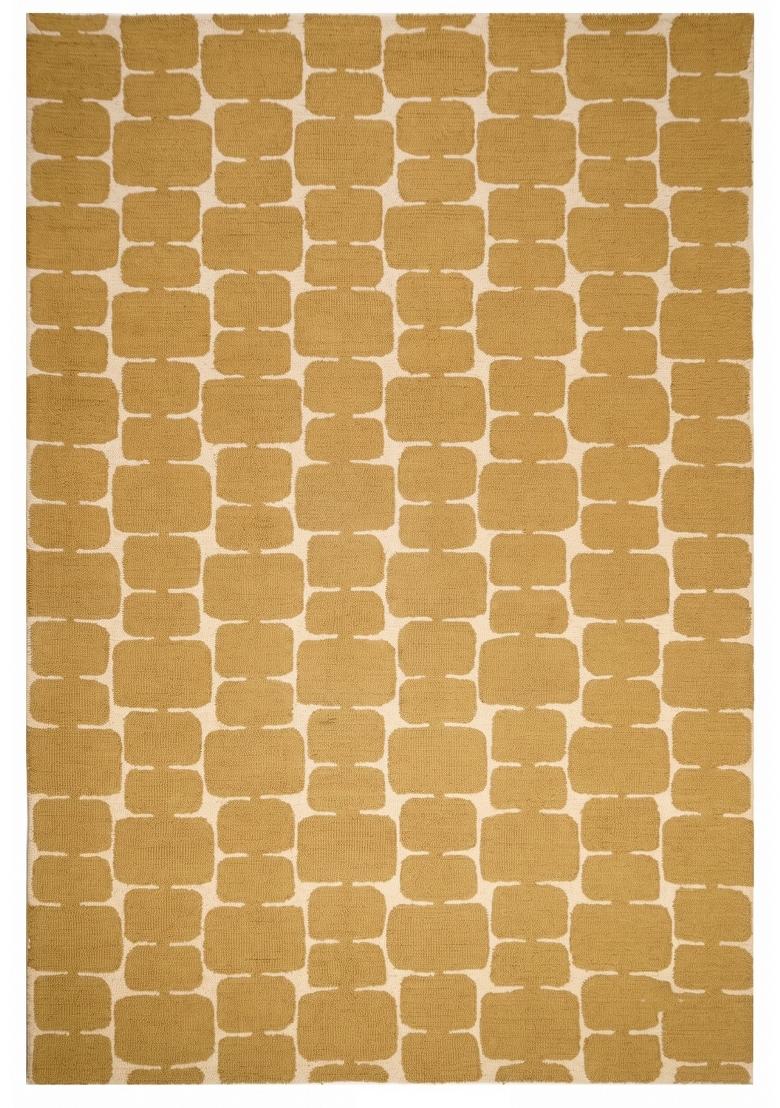 Saffron Rugs Hand Tufted Golden Yellow Geometric Mid-Century Modern Rectangular Wool Area Rug - Indya