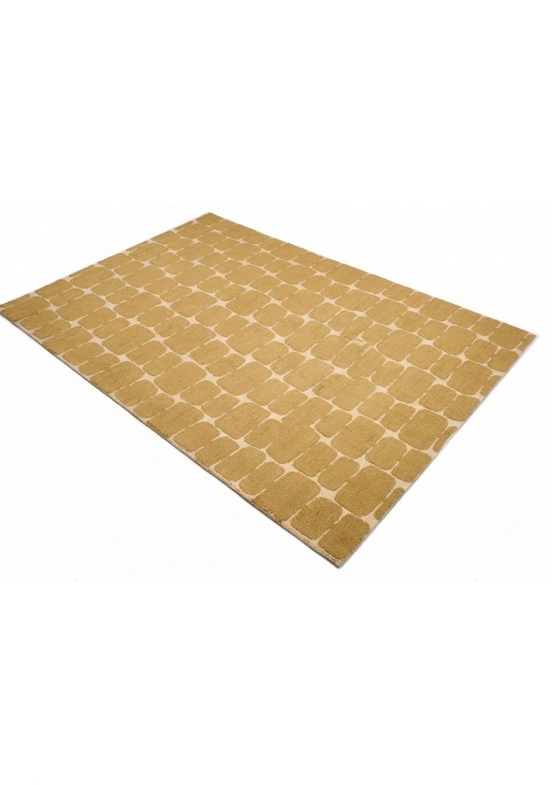 Saffron Rugs Hand Tufted Golden Yellow Geometric Mid-Century Modern Rectangular Wool Area Rug - Indya