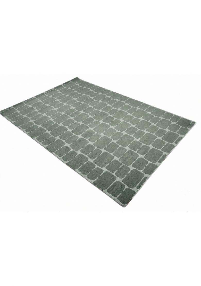 Saffron Rugs Hand Tufted Sage Green Geometric Mid-Century Modern Rectangular Wool Area Rug - Indya