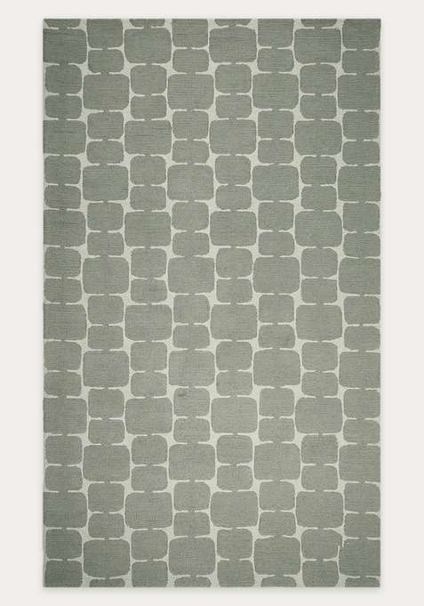 100% Wool Handmade Sage Green Rug | Mid Century Modern Geometric Carpet With Cotton Backing For Living Room