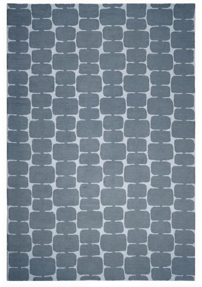 Saffron Rugs Hand Tufted Steel Blue Grey Geometric Mid-Century Modern Rectangular Wool Area Rug - Indya
