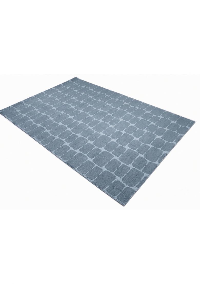 Saffron Rugs Hand Tufted Steel Blue Grey Geometric Mid-Century Modern Rectangular Wool Area Rug - Indya