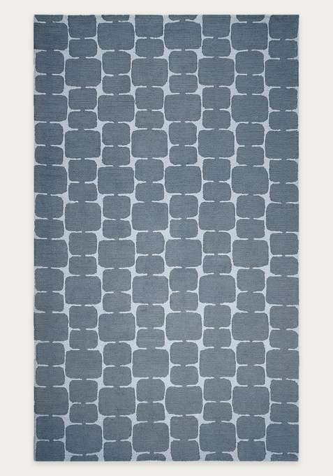 100% Wool Handmade Steel Blue Grey Rug | Mid Century Modern Geometric Carpet With Cotton Backing For Living Room