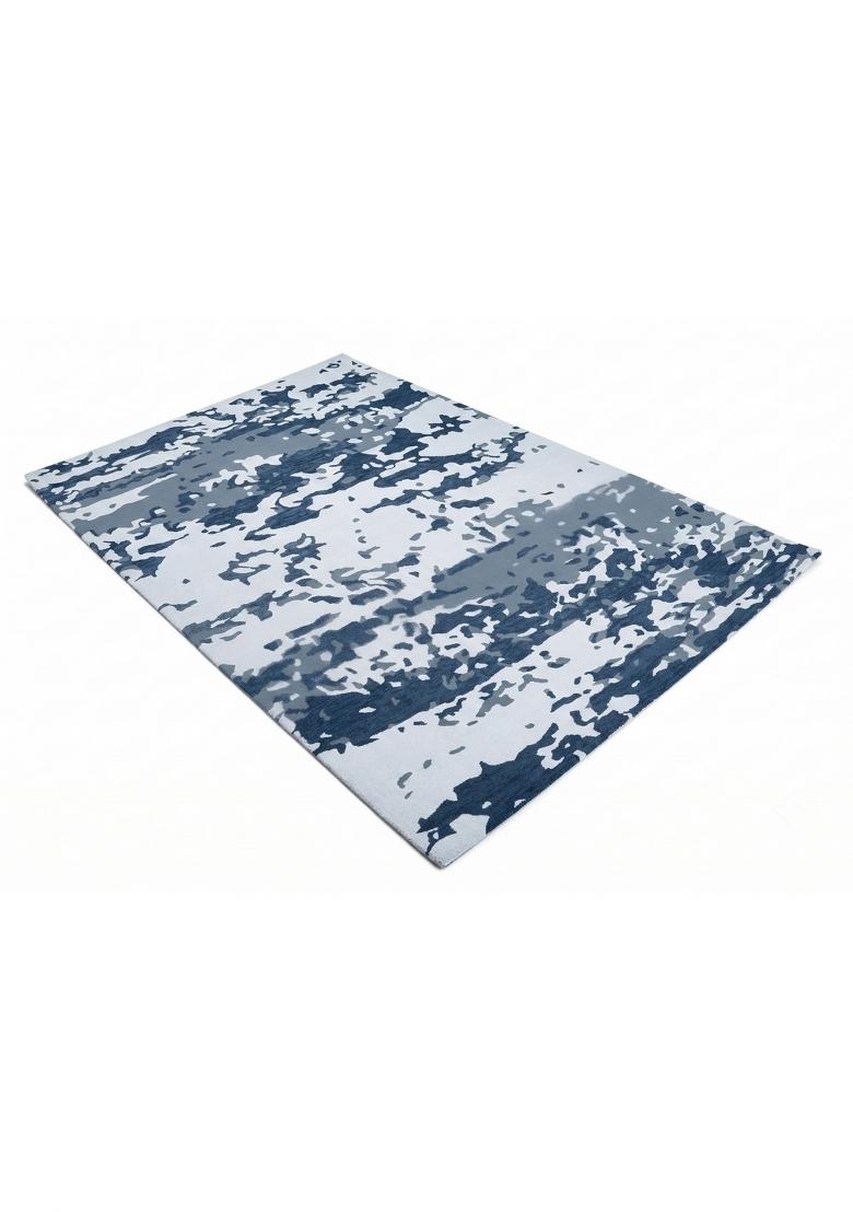 Saffron Rugs Hand Tufted Blue Grey White Marble Contemporary Rectangular Wool Area Rug - Indya