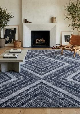 Saffron Rugs Hand Tufted Navy Blue Grey Geometric Modern Rectangular Wool Area Rug