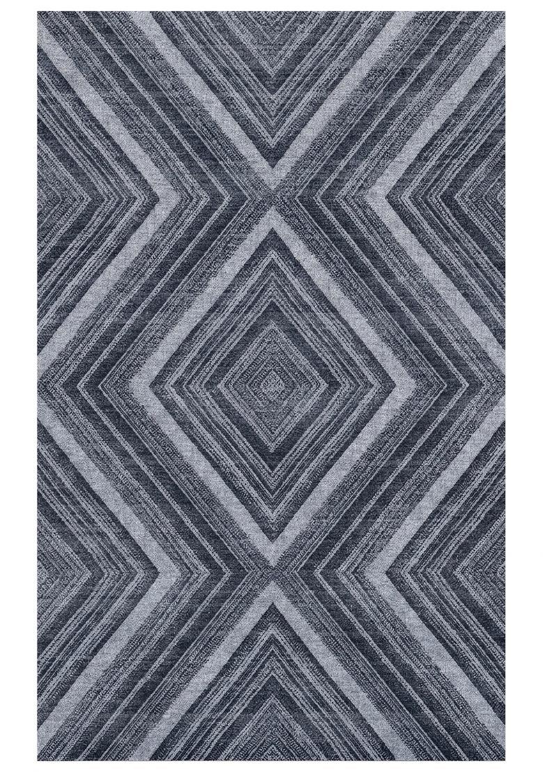 Saffron Rugs Hand Tufted Navy Blue Grey Geometric Modern Rectangular Wool Area Rug - Indya