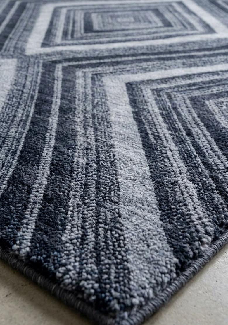 Saffron Rugs Hand Tufted Navy Blue Grey Geometric Modern Rectangular Wool Area Rug - Indya