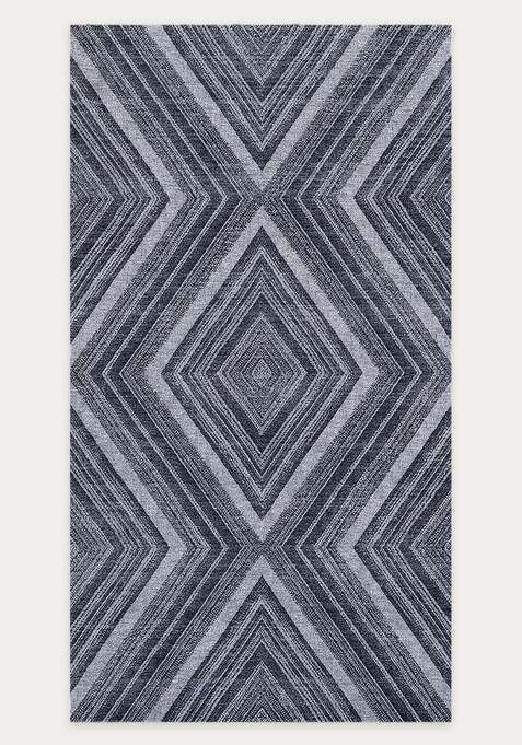 Washable Rugs Wool Blend Area Rug | Navy Blue Grey Modern Geometric Non Slip Carpet For Living Room