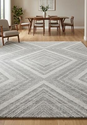 Saffron Rugs Hand Tufted Light Grey Geometric Modern Rectangular Wool Area Rug