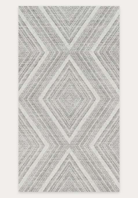 Washable Rugs Wool Blend Area Rug | Light Grey Modern Geometric Non Slip Carpet For Living Room