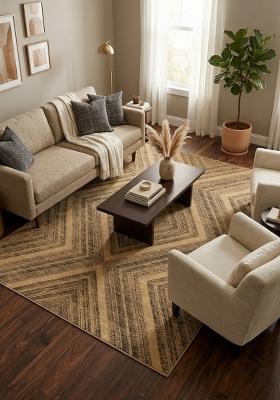 Saffron Rugs Hand Tufted Golden Tan Brown Geometric Modern Rectangular Wool Area Rug