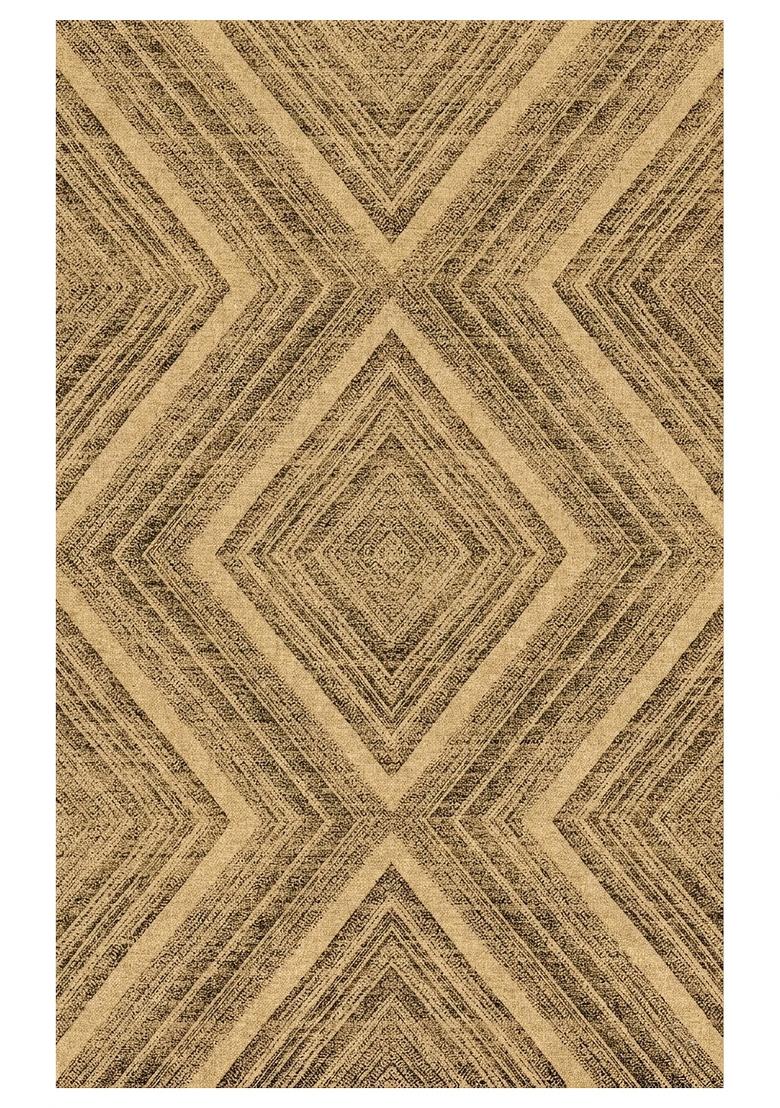 Saffron Rugs Hand Tufted Golden Tan Brown Geometric Modern Rectangular Wool Area Rug - Indya