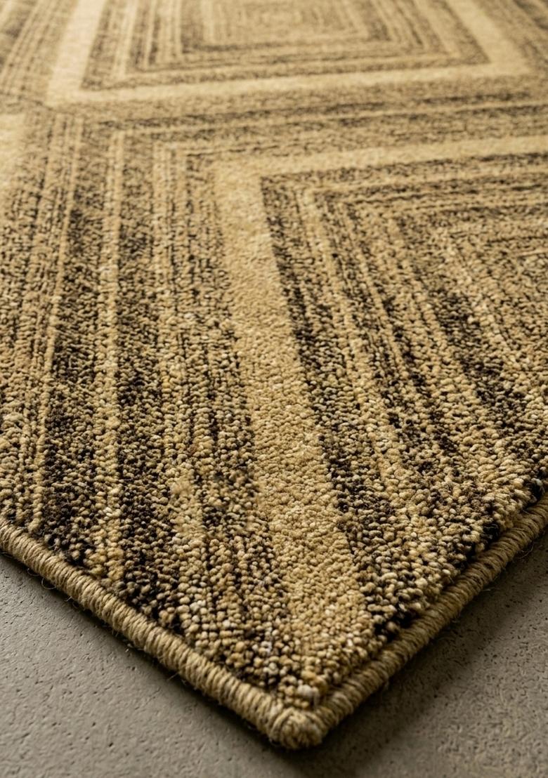 Saffron Rugs Hand Tufted Golden Tan Brown Geometric Modern Rectangular Wool Area Rug - Indya