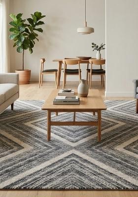 Saffron Rugs Hand Tufted Charcoal Grey Geometric Modern Rectangular Wool Area Rug