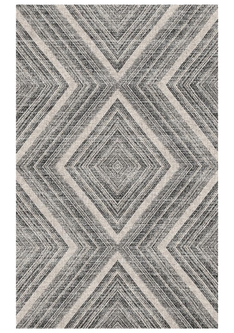 Saffron Rugs Hand Tufted Charcoal Grey Geometric Modern Rectangular Wool Area Rug - Indya