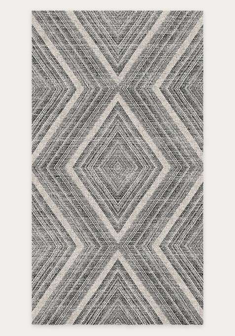 Washable Rugs Wool Blend Area Rug | Charcoal Grey Modern Geometric Non Slip Carpet For Living Room
