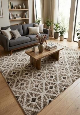 Saffron Rugs Hand Tufted Beige Brown Geometric Bohemian Rectangular Wool Area Rug
