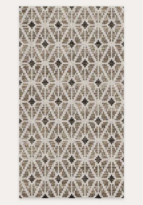 Washable Rugs Wool Blend Area Rug | Beige Brown Bohemian Geometric Non Slip Carpet For Living Room