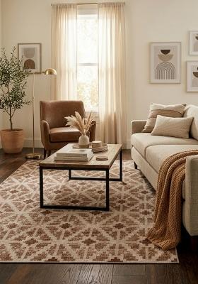 Saffron Rugs Hand Tufted Beige Geometric Bohemian Rectangular Wool Area Rug