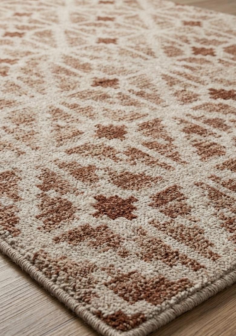 Saffron Rugs Hand Tufted Beige Geometric Bohemian Rectangular Wool Area Rug - Indya