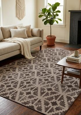 Saffron Rugs Hand Tufted Grey Brown Geometric Bohemian Rectangular Wool Area Rug