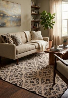 Saffron Rugs Hand Tufted Ivory Geometric Bohemian Rectangular Wool Area Rug