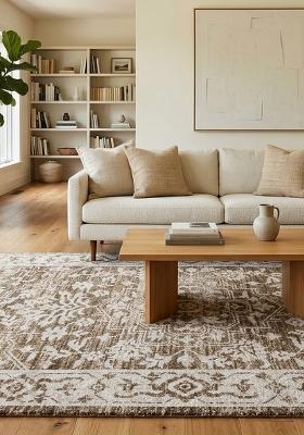 Saffron Rugs Hand Tufted Brown Ivory Floral Oriental Rectangular Wool Area Rug