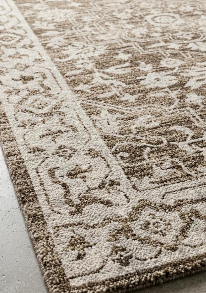 Saffron Rugs Hand Tufted Brown Ivory Floral Oriental Rectangular Wool Area Rug - Indya