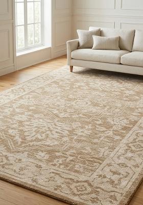 Saffron Rugs Hand Tufted Tan Beige Floral Oriental Rectangular Wool Area Rug