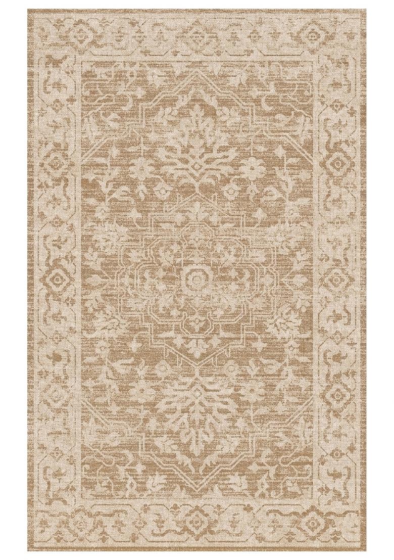 Saffron Rugs Hand Tufted Tan Beige Floral Oriental Rectangular Wool Area Rug - Indya