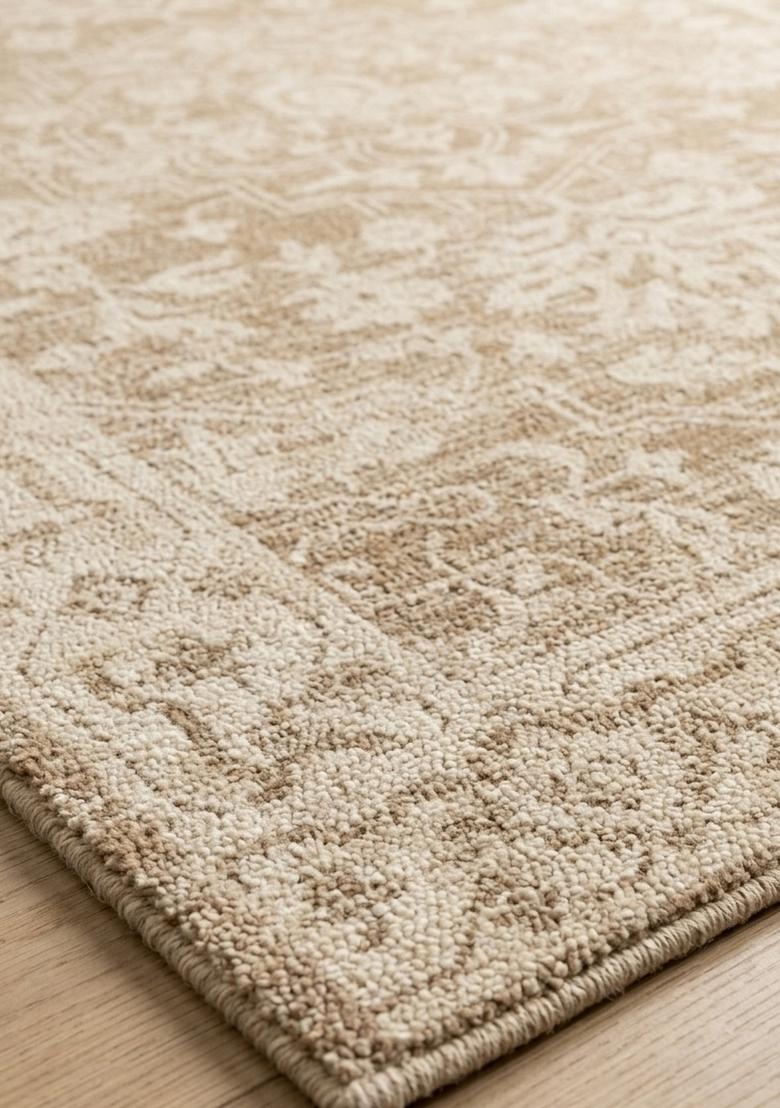 Saffron Rugs Hand Tufted Tan Beige Floral Oriental Rectangular Wool Area Rug - Indya