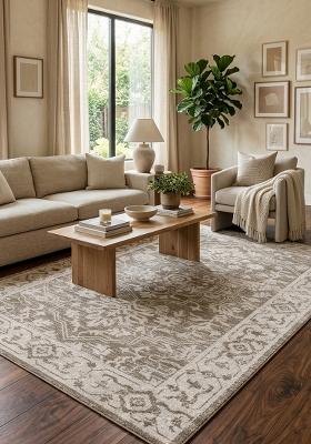 Saffron Rugs Hand Tufted Taupe Grey Floral Oriental Rectangular Wool Area Rug