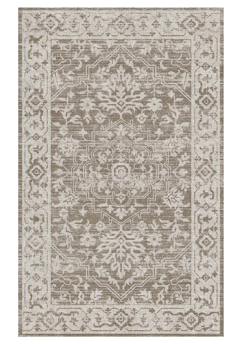 Saffron Rugs Hand Tufted Taupe Grey Floral Oriental Rectangular Wool Area Rug - Indya