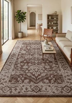 Saffron Rugs Hand Tufted Dark Brown Floral Oriental Rectangular Wool Area Rug