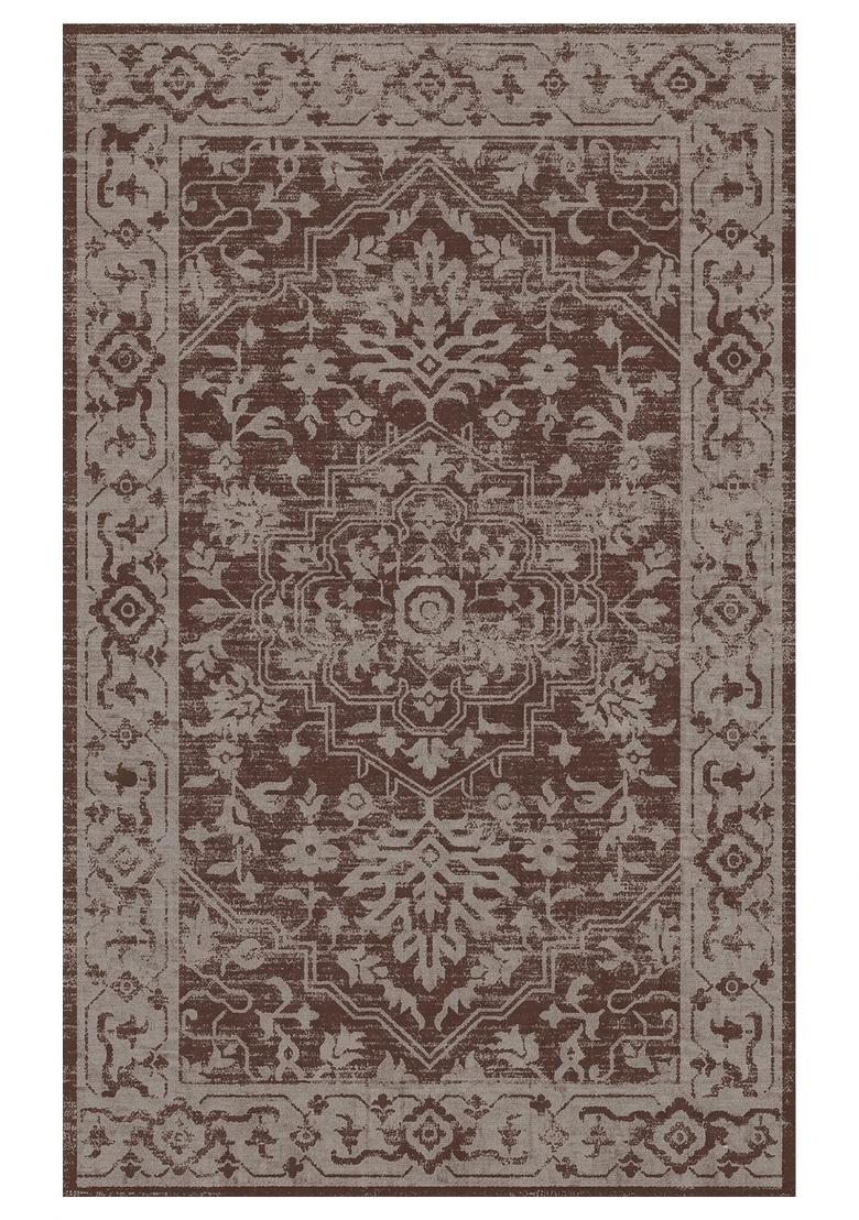 Saffron Rugs Hand Tufted Dark Brown Floral Oriental Rectangular Wool Area Rug - Indya