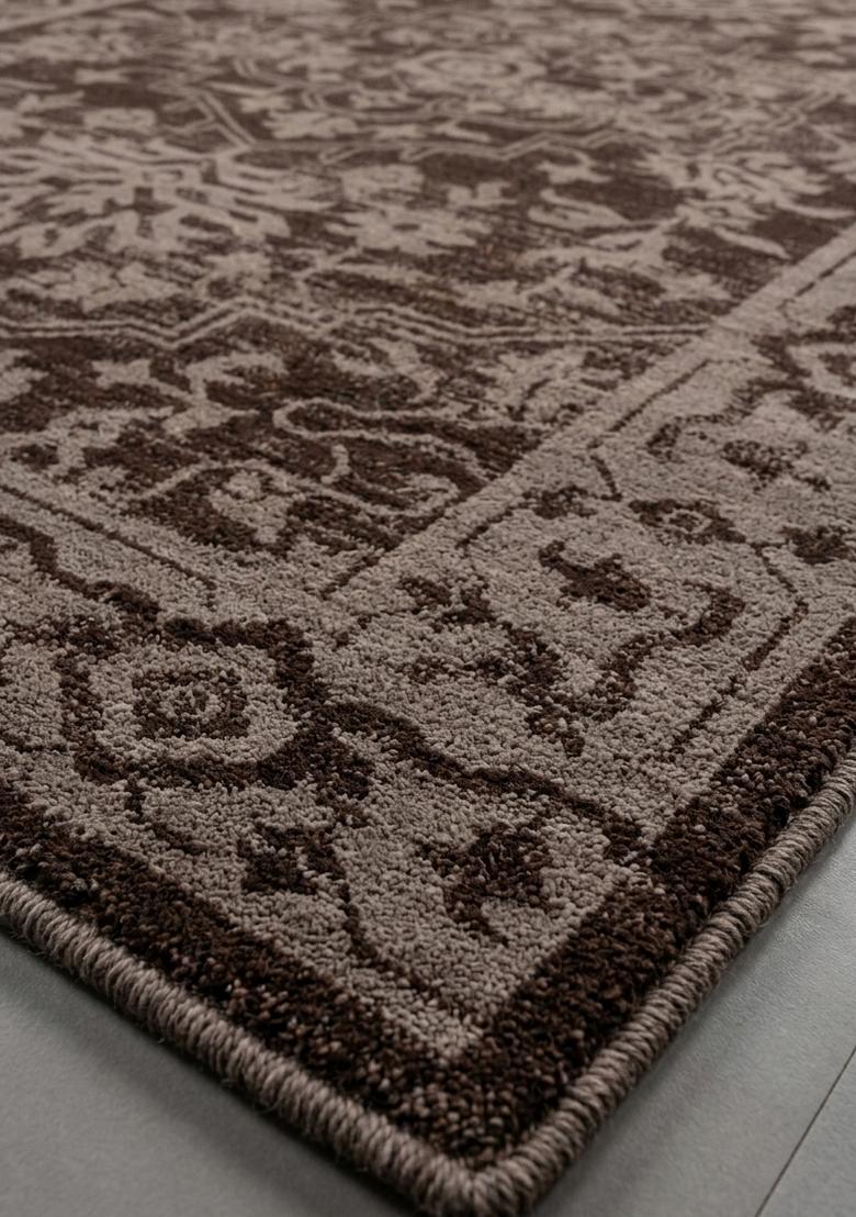Saffron Rugs Hand Tufted Dark Brown Floral Oriental Rectangular Wool Area Rug - Indya