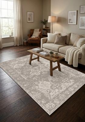 Saffron Rugs Hand Tufted Grey Beige Floral Vintage Rectangular Wool Area Rug