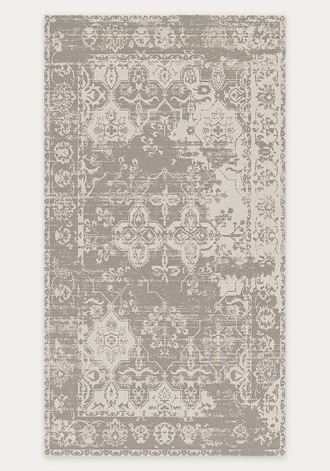 Washable Rugs Wool Blend Area Rug | Grey Beige Vintage Floral Non Slip Carpet For Living Room