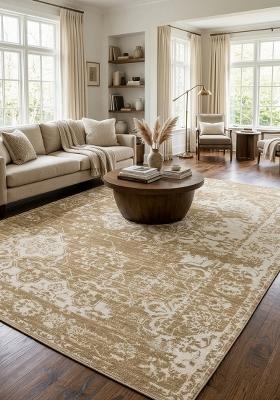Saffron Rugs Hand Tufted Warm Tan Beige Floral Vintage Rectangular Wool Area Rug