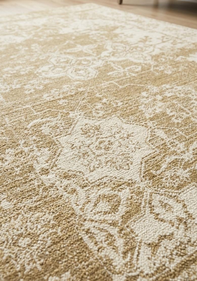 Saffron Rugs Hand Tufted Warm Tan Beige Floral Vintage Rectangular Wool Area Rug - Indya