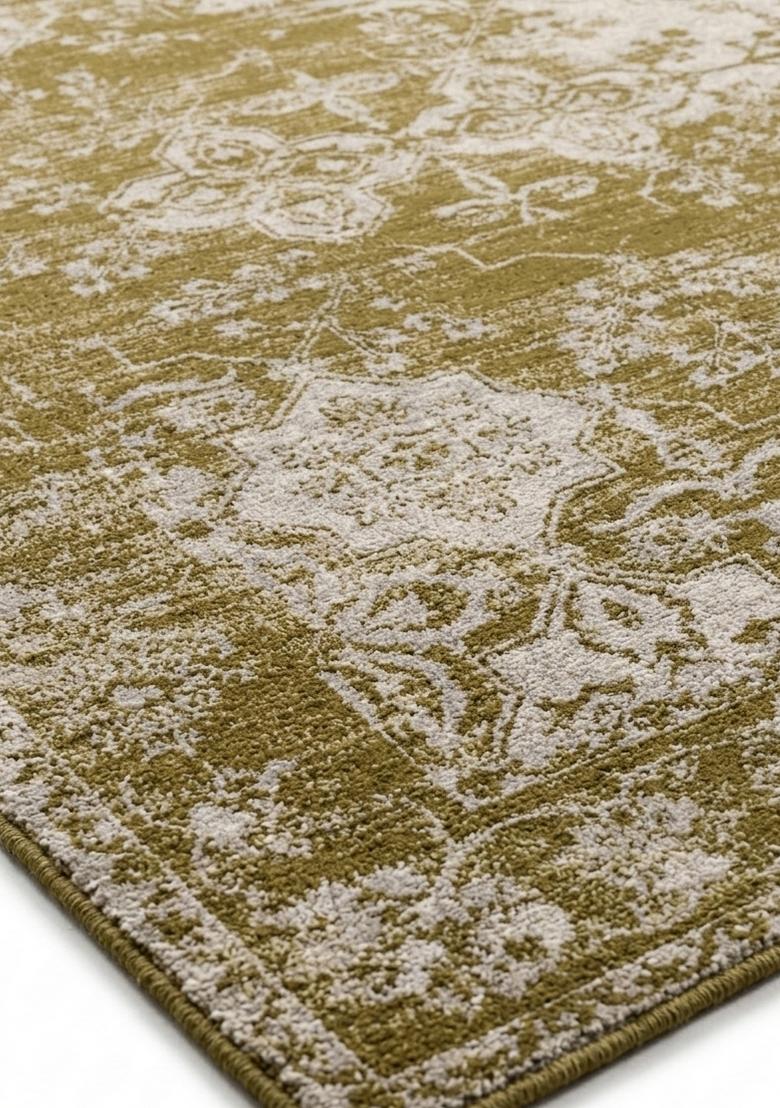 Saffron Rugs Hand Tufted Olive Green Floral Vintage Rectangular Wool Area Rug - Indya