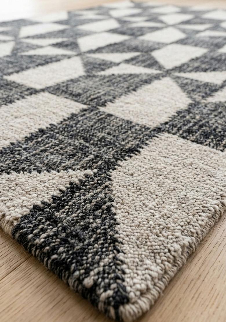 Saffron Rugs Hand Tufted Charcoal Grey Geometric Contemporary Rectangular Wool Area Rug - Indya