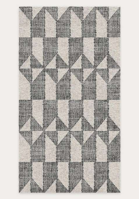Washable Rugs Wool Blend Area Rug | Charcoal Grey Contemporary Geometric Non Slip Carpet For Living Room