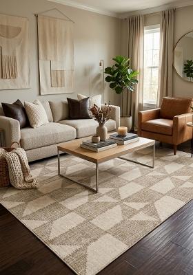 Saffron Rugs Hand Tufted Warm Taupe Beige Geometric Contemporary Rectangular Wool Area Rug