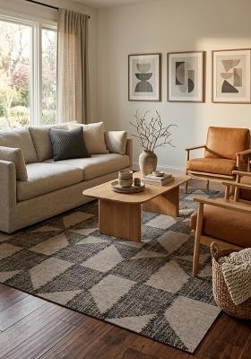Saffron Rugs Hand Tufted Grey Geometric Contemporary Rectangular Wool Area Rug
