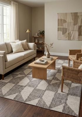 Saffron Rugs Hand Tufted Grey Beige Geometric Contemporary Rectangular Wool Area Rug